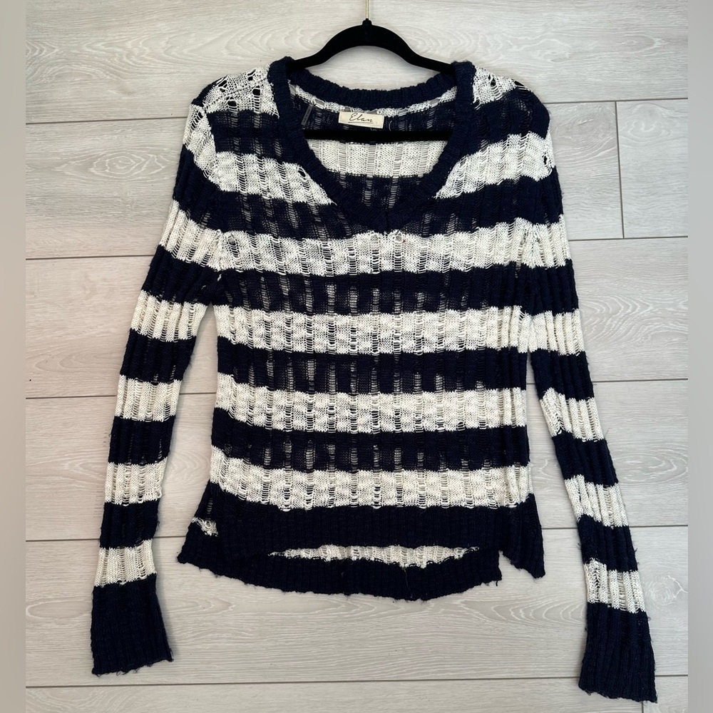 Elan knit pullover sweater - Navy & Cream Striped